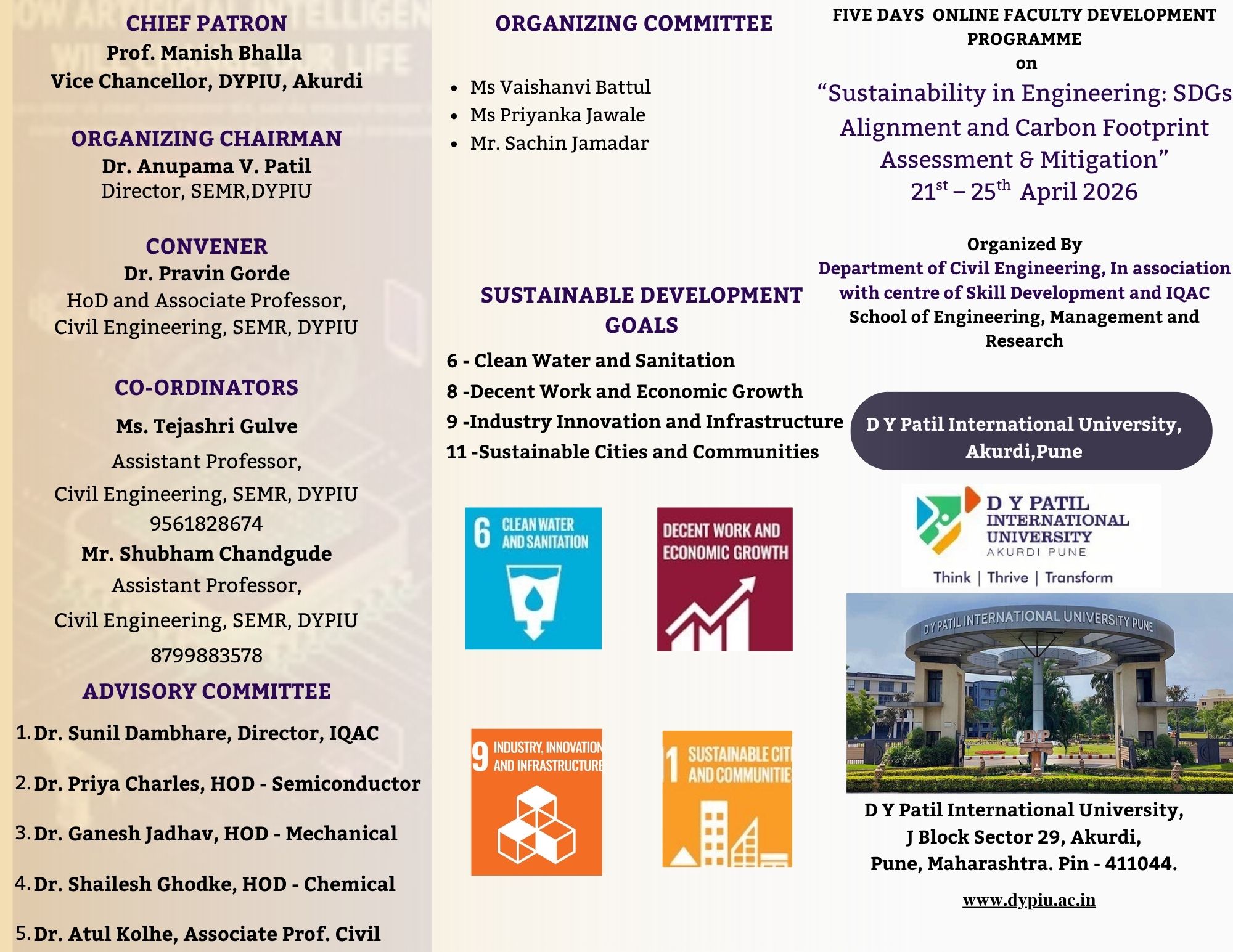Sustainability in Engineering: SDGs Alignment and Carbon Footprint Assessment & Mitigation