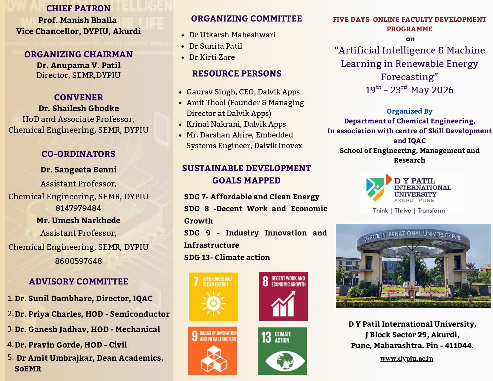 Five Days Online Faculty Development Programme on “Artificial Intelligence & Machine Learning in Renewable Energy Forecasting