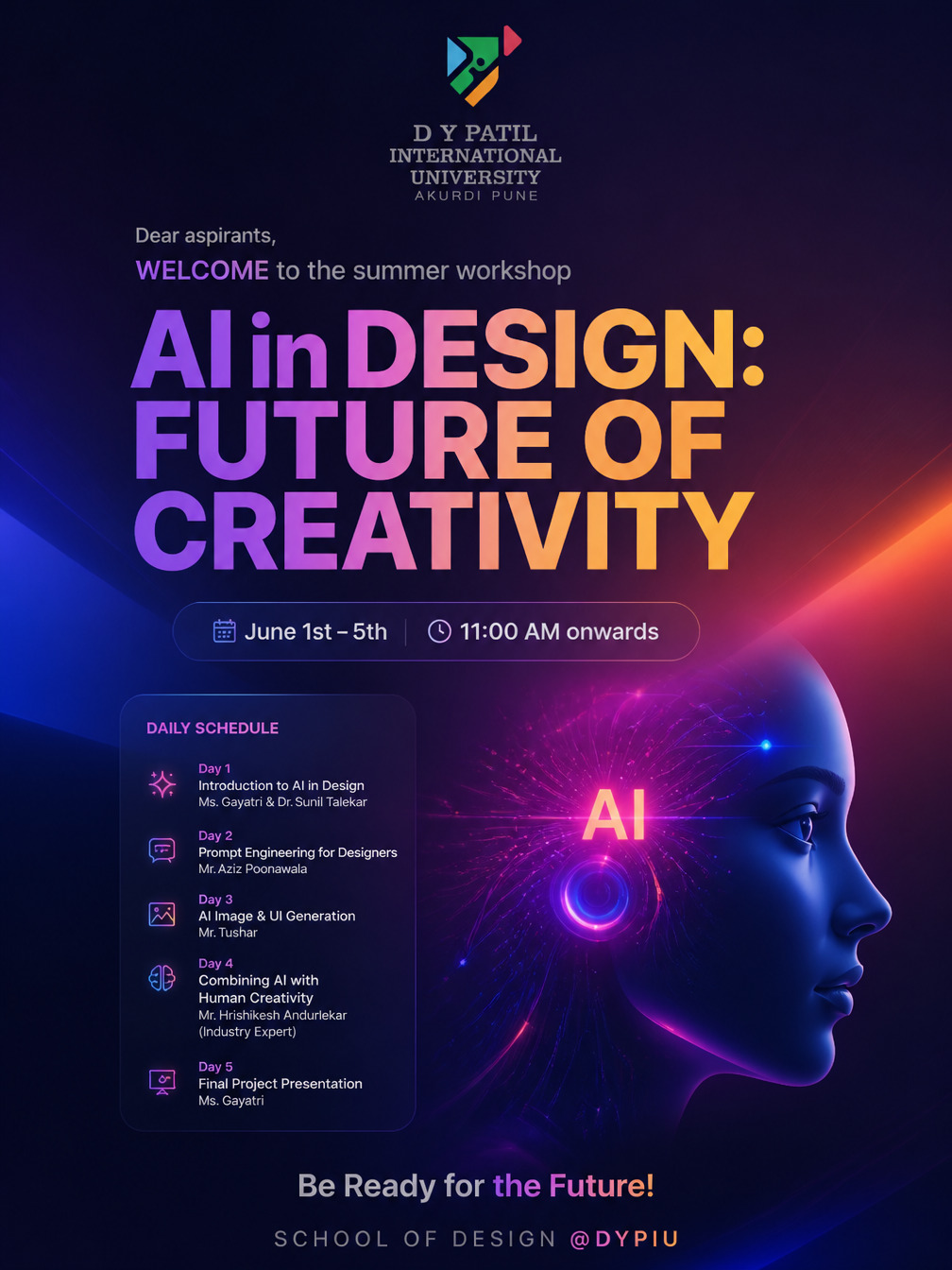 Summer School – Workshop – AI in Design: Future of Creativity.