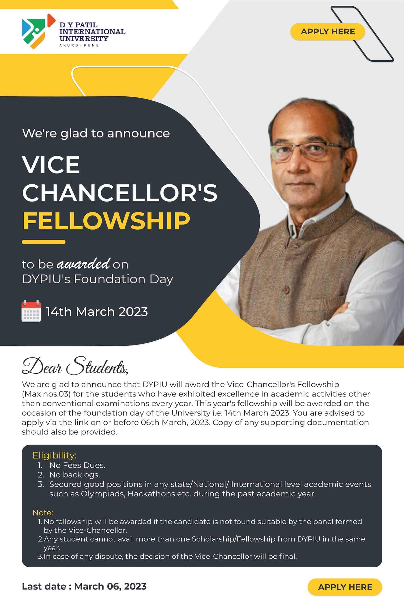 Vice Chancellor's Fellowship 2022-23